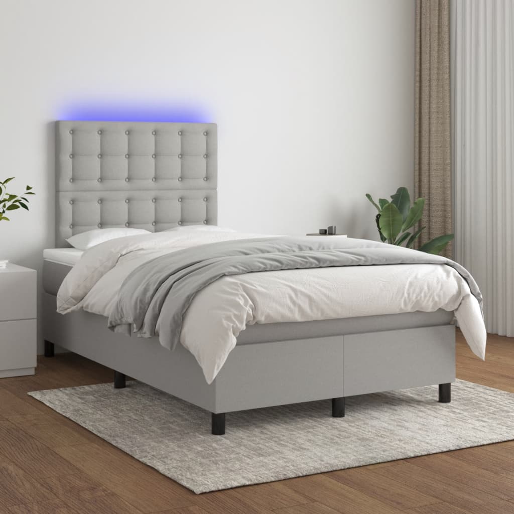 Letto a Molle Materasso e LED Grigio Chiaro 120x190 cm Tessuto - homemem39