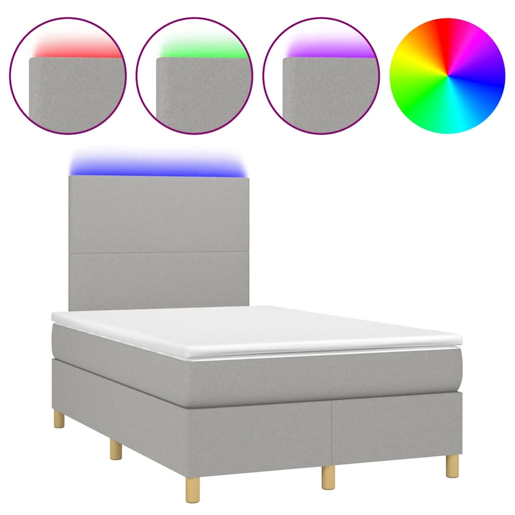 Letto a Molle Materasso e LED Grigio Chiaro 120x190 cm Tessuto - homemem39