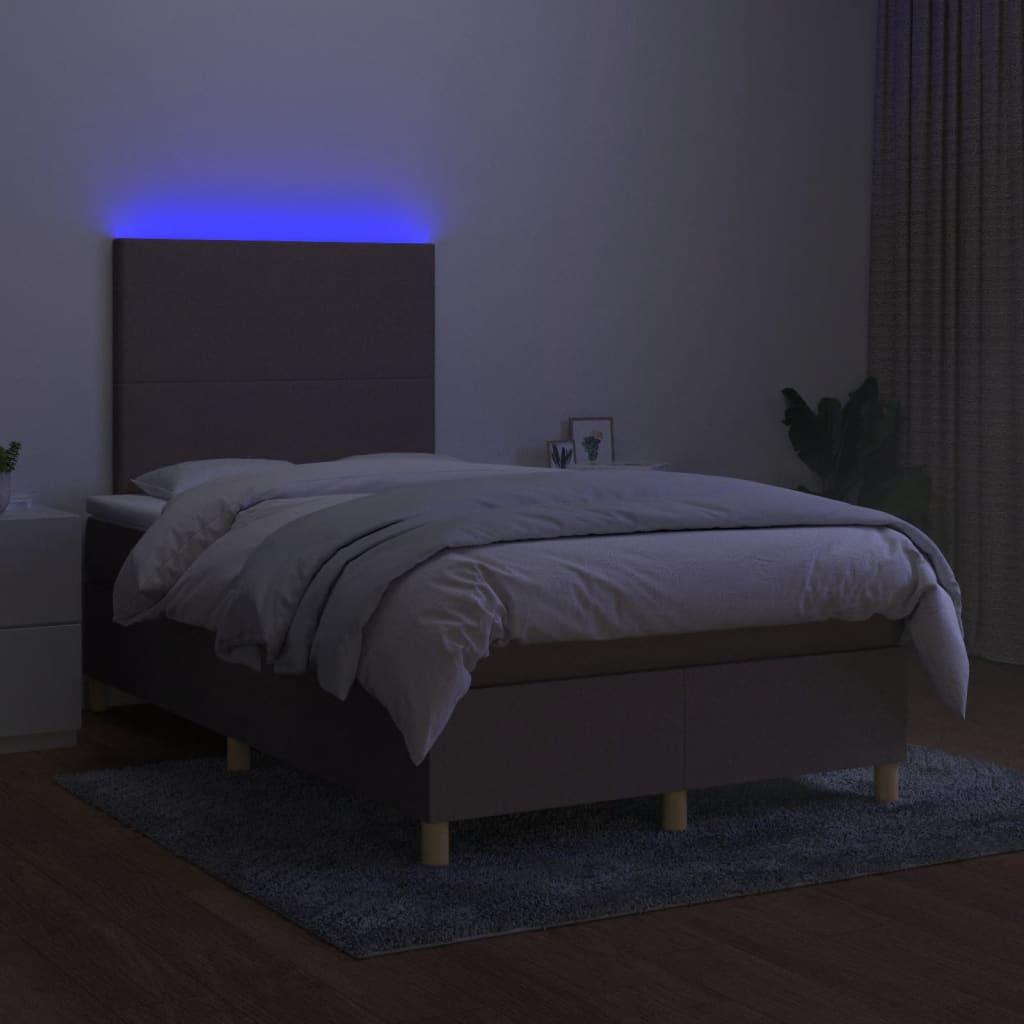 Letto a Molle con Materasso e LED Tortora 120x190 cm in Tessuto