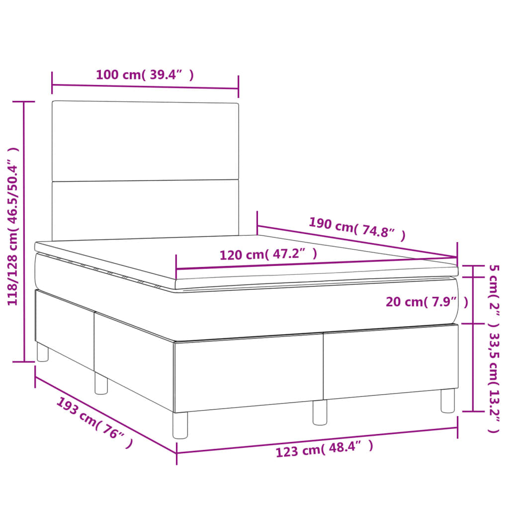 Letto a Molle con Materasso e LED Tortora 120x190 cm in Tessuto