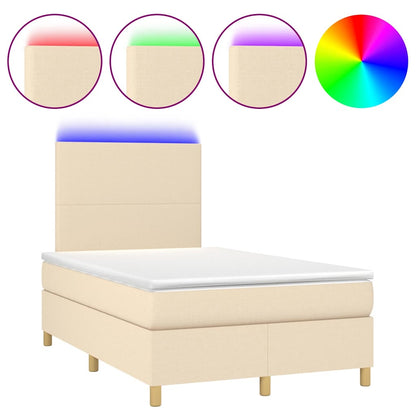 Letto a Molle con Materasso e LED Crema 120x190 cm in Tessuto | homemem39