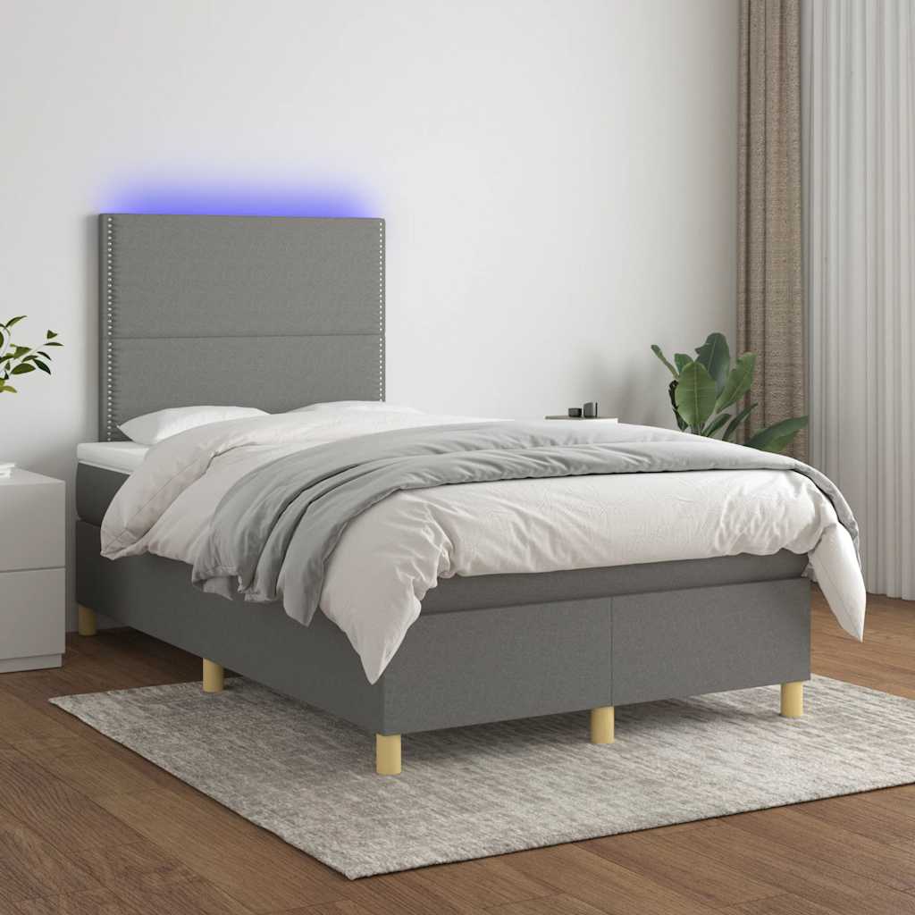 Letto a Molle Materasso e LED Grigio Scuro 120x190cm in Tessuto | homemem39