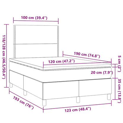 Letto a Molle con Materasso e LED Tortora 120x190 cm in Tessuto | homemem39