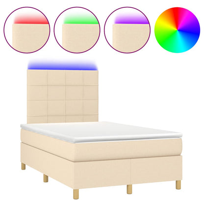 Letto a Molle con Materasso e LED Crema 120x190 cm in Tessuto | homemem39