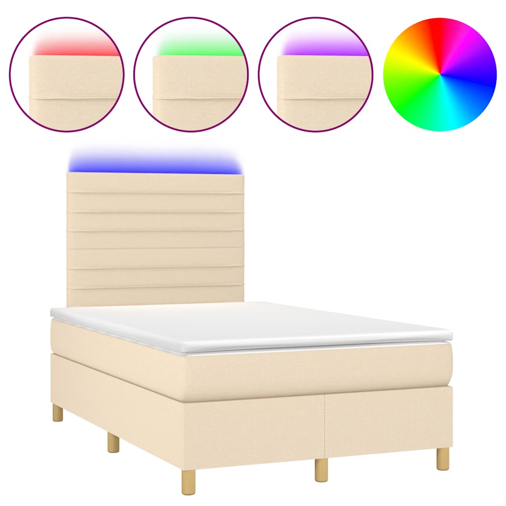 Letto a Molle con Materasso e LED Crema 120x190 cm in Tessuto | homemem39