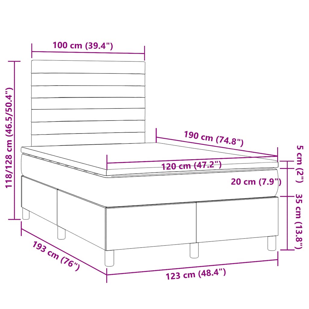 Letto a Molle con Materasso e LED Crema 120x190 cm in Tessuto | homemem39