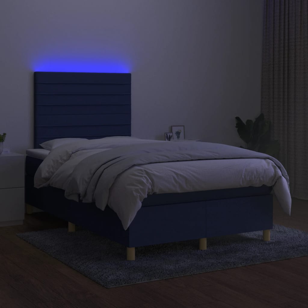 Letto a Molle con Materasso e LED Blu 120x190 cm in Tessuto