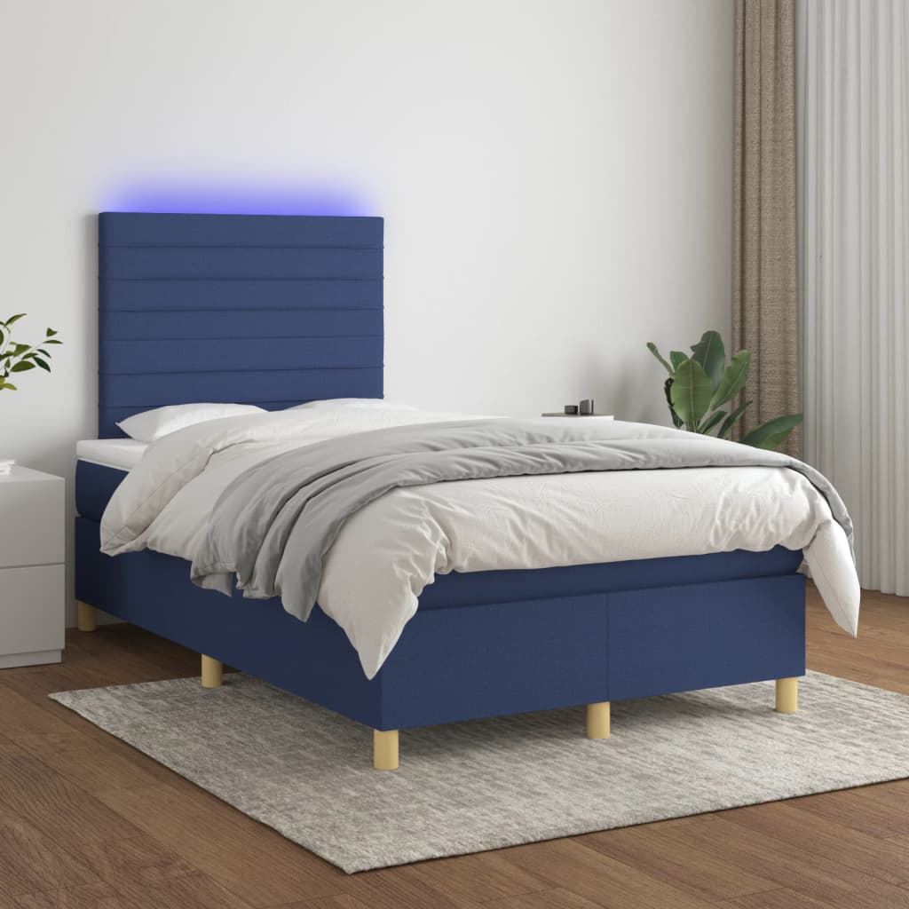 Letto a Molle con Materasso e LED Blu 120x190 cm in Tessuto