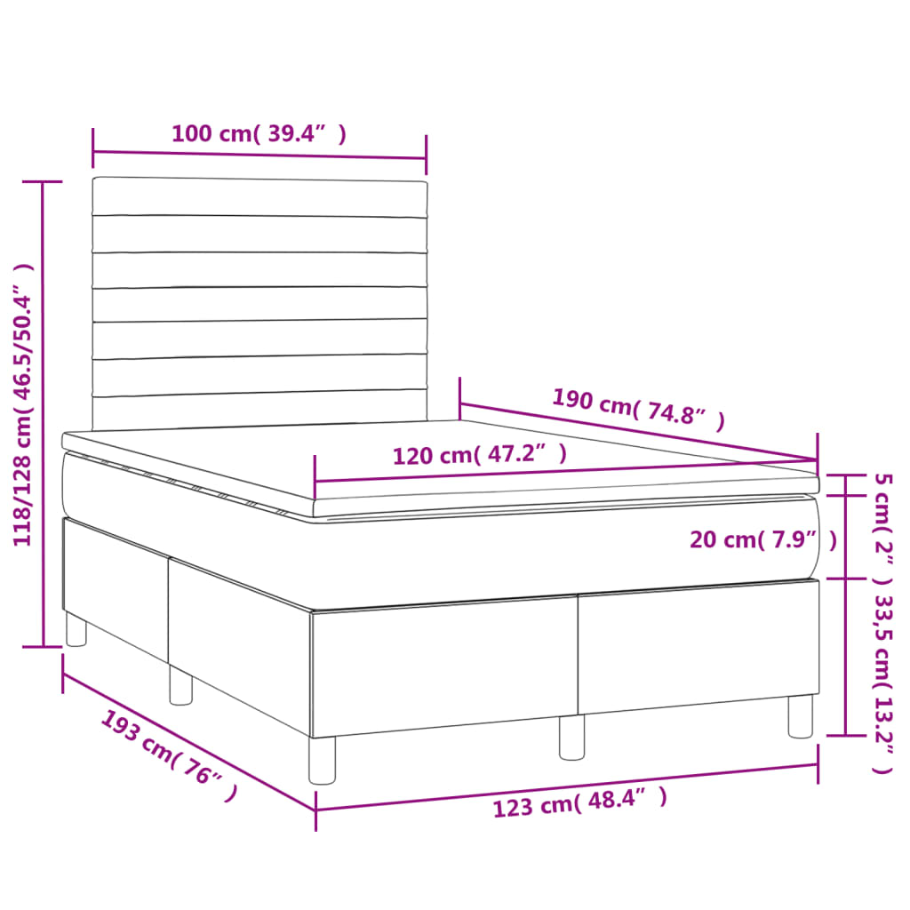 Letto a Molle con Materasso e LED Blu 120x190 cm in Tessuto