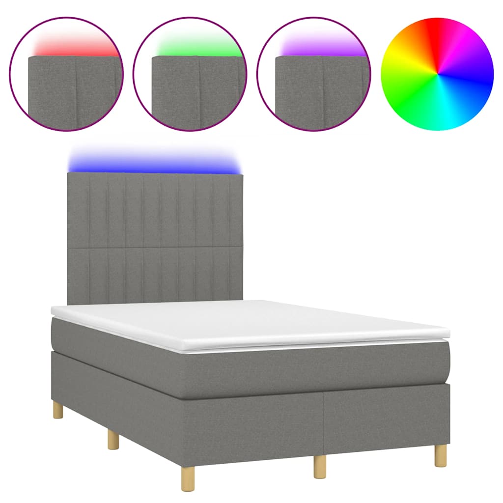 Letto a Molle Materasso e LED Grigio Scuro 120x190cm in Tessuto | homemem39