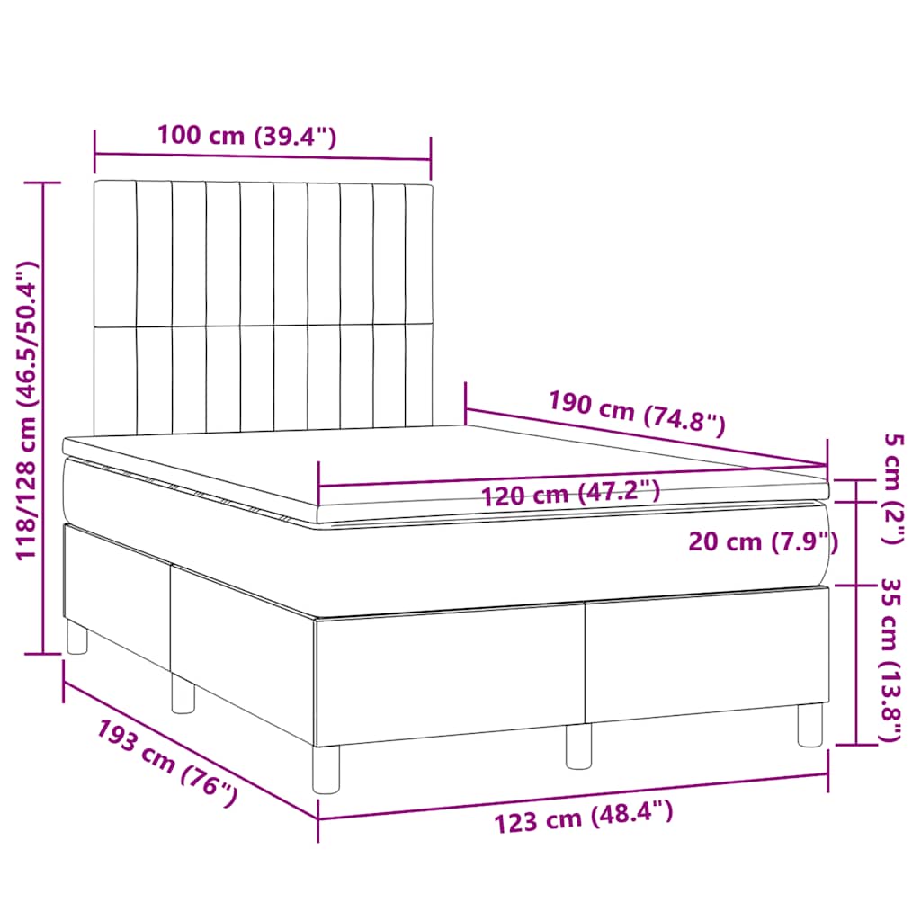Letto a Molle Materasso e LED MarroneScuro 120x190cm in Tessuto | homemem39