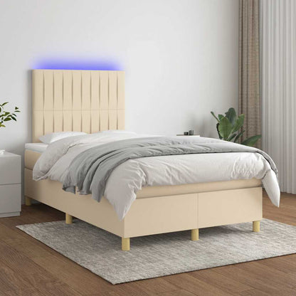 Letto a Molle con Materasso e LED Crema 120x190 cm in Tessuto | homemem39