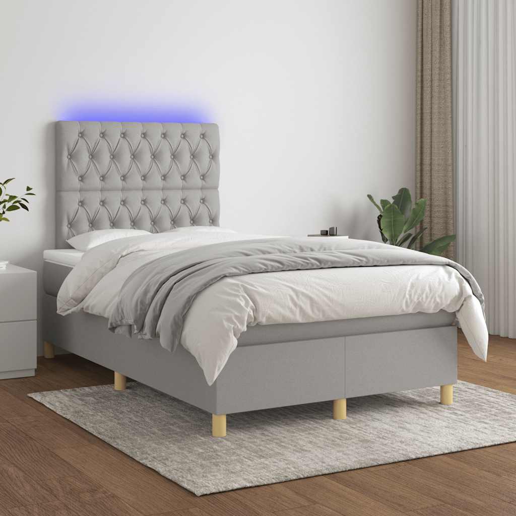 Letto a Molle Materasso e LED Grigio Chiaro 120x190 cm Tessuto - homemem39