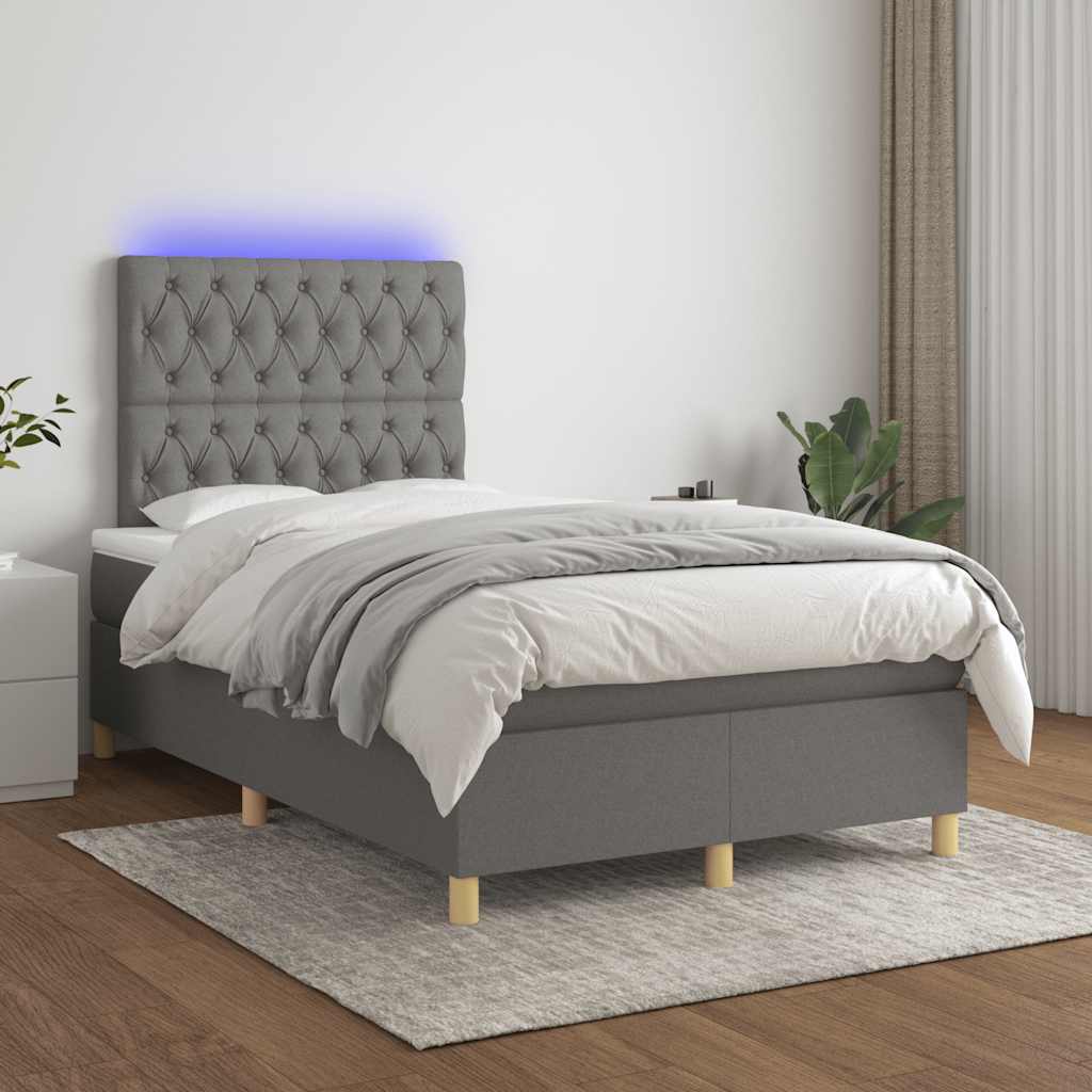 Letto a Molle Materasso e LED Grigio Scuro 120x190cm in Tessuto - homemem39