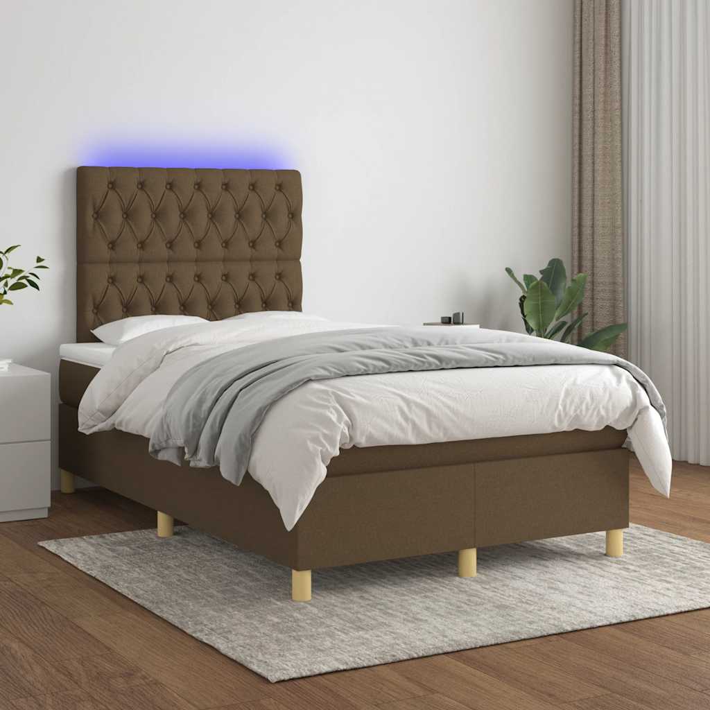 Letto a Molle Materasso e LED MarroneScuro 120x190cm in Tessuto | homemem39