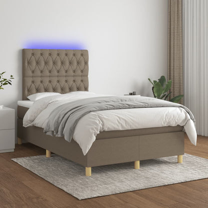 Letto a Molle con Materasso e LED Tortora 120x190 cm in Tessuto