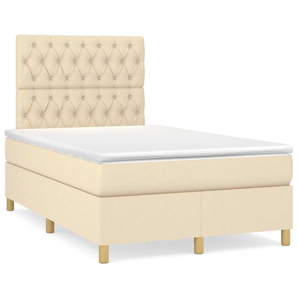 Letto a Molle con Materasso e LED Crema 120x190 cm in Tessuto | homemem39