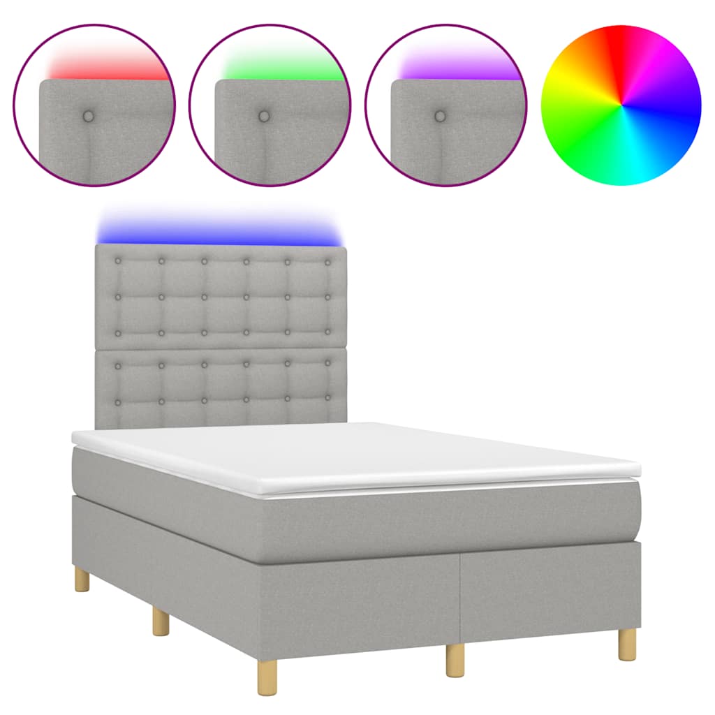Letto a Molle Materasso e LED Grigio Chiaro 120x190 cm Tessuto - homemem39