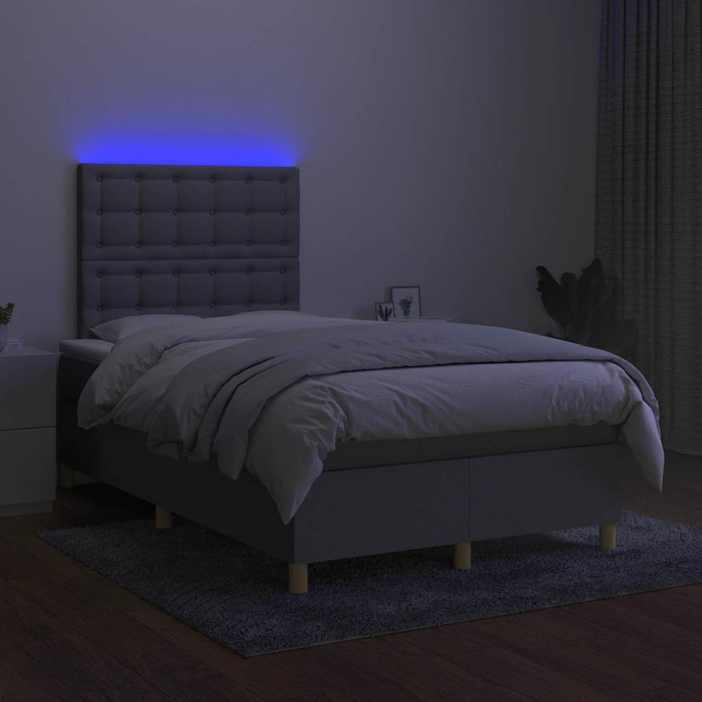 Letto a Molle Materasso e LED Grigio Chiaro 120x190 cm Tessuto | homemem39