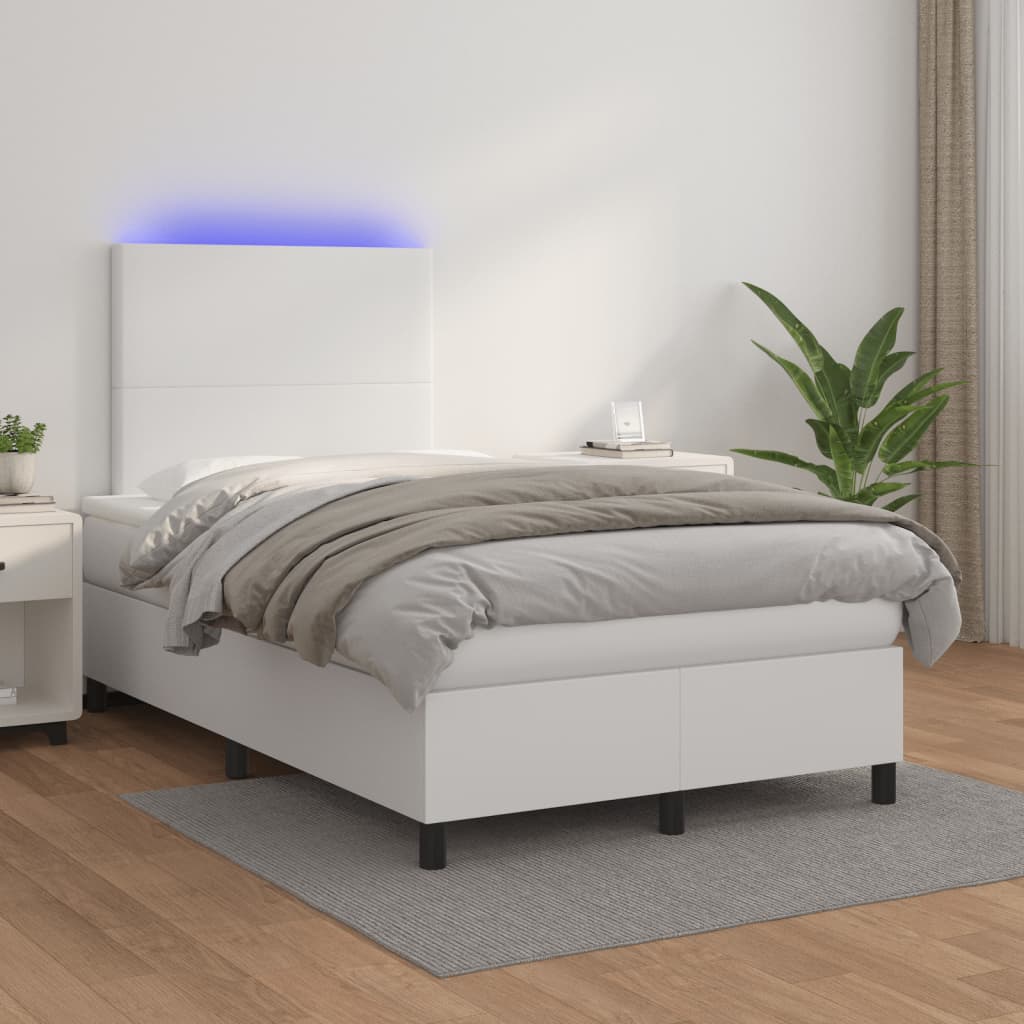 Giroletto Molle con Materasso e LED Bianco 120x190cm Similpelle | homemem39