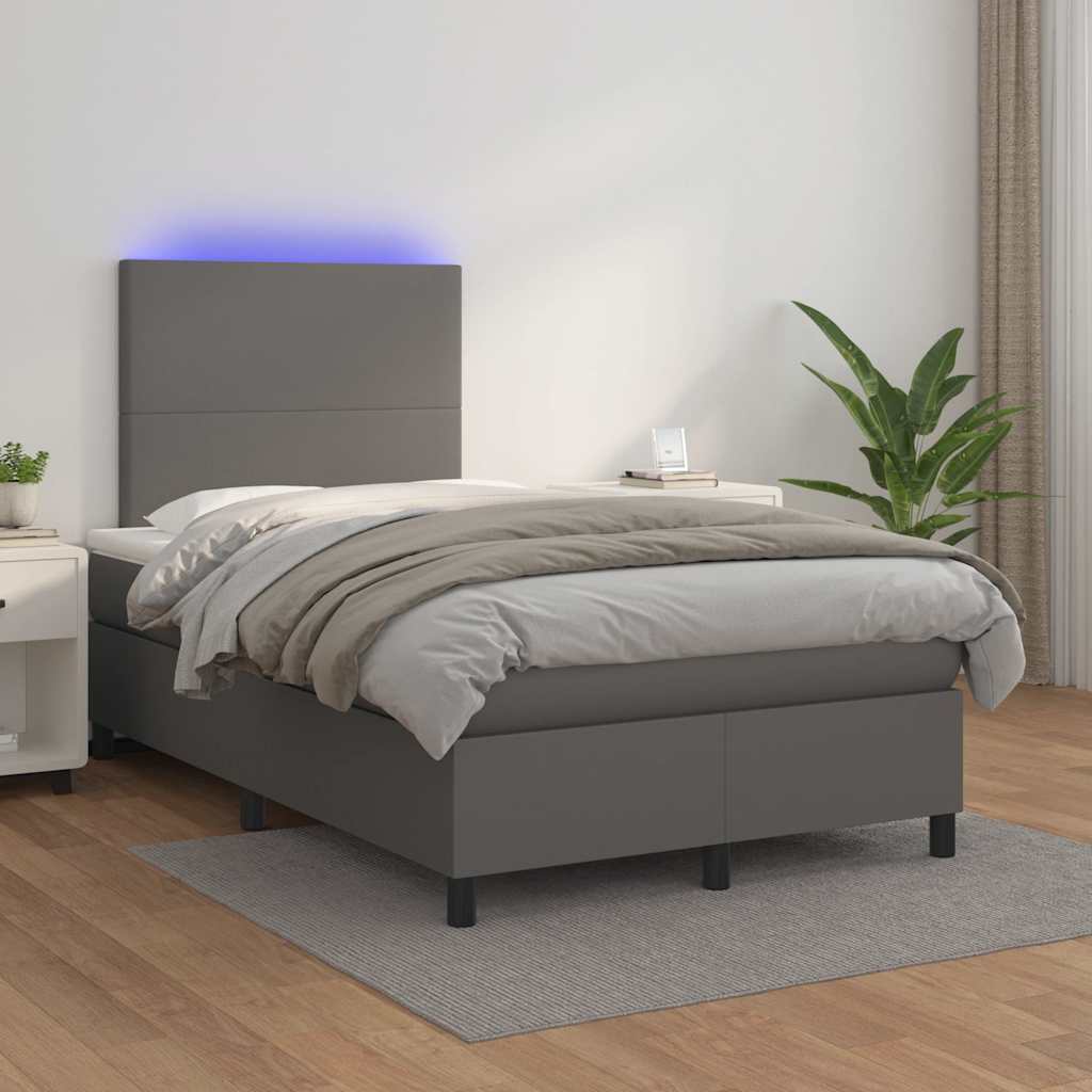 Giroletto Molle con Materasso e LED Grigio 120x190cm Similpelle | homemem39