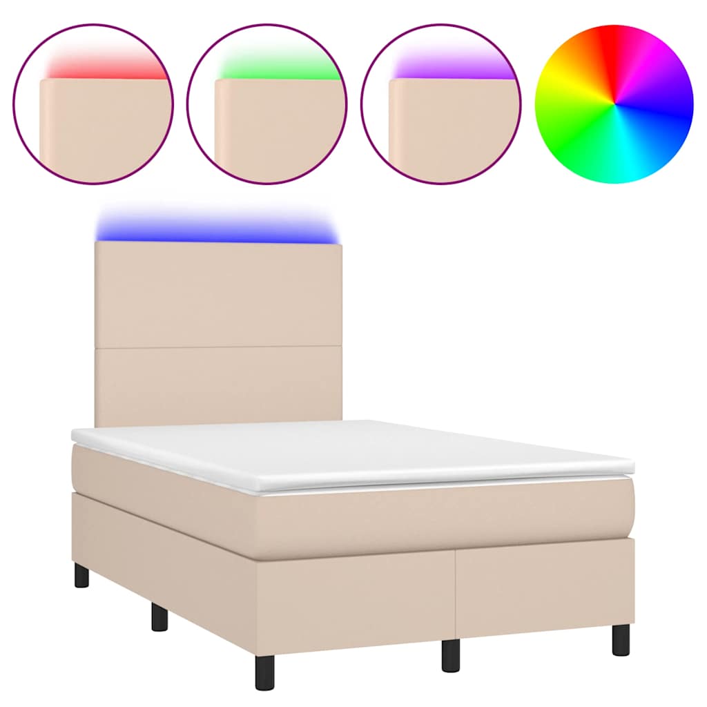 Giroletto Molle Materasso e LED Cappuccino 120x190cm Similpelle | homemem39