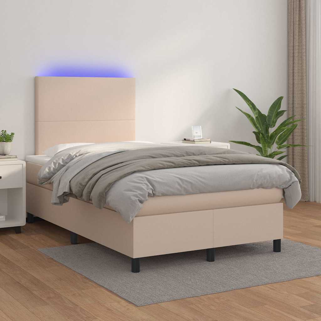 Giroletto Molle Materasso e LED Cappuccino 120x190cm Similpelle | homemem39