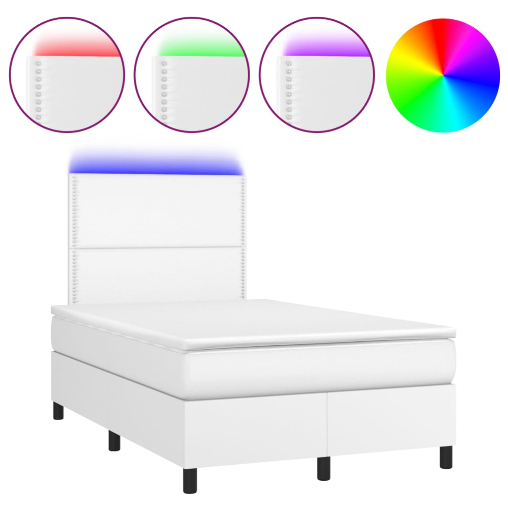 Giroletto Molle con Materasso e LED Bianco 120x190cm Similpelle | homemem39
