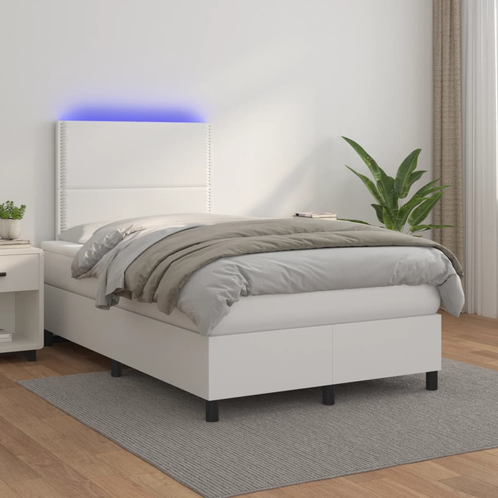 Giroletto Molle con Materasso e LED Bianco 120x190cm Similpelle | homemem39
