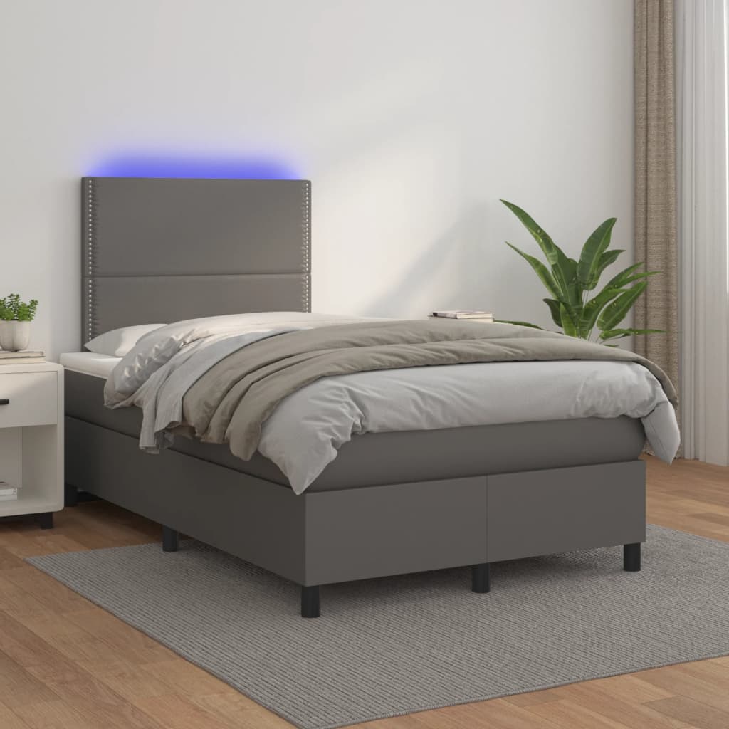 Giroletto Molle con Materasso e LED Grigio 120x190cm Similpelle | homemem39