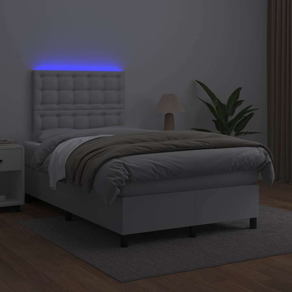 Giroletto Molle con Materasso e LED Bianco 120x190cm Similpelle