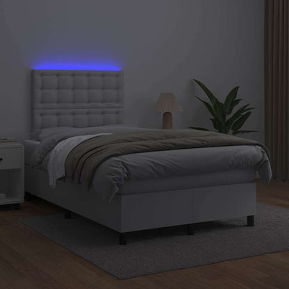 Giroletto Molle con Materasso e LED Bianco 120x190cm Similpelle