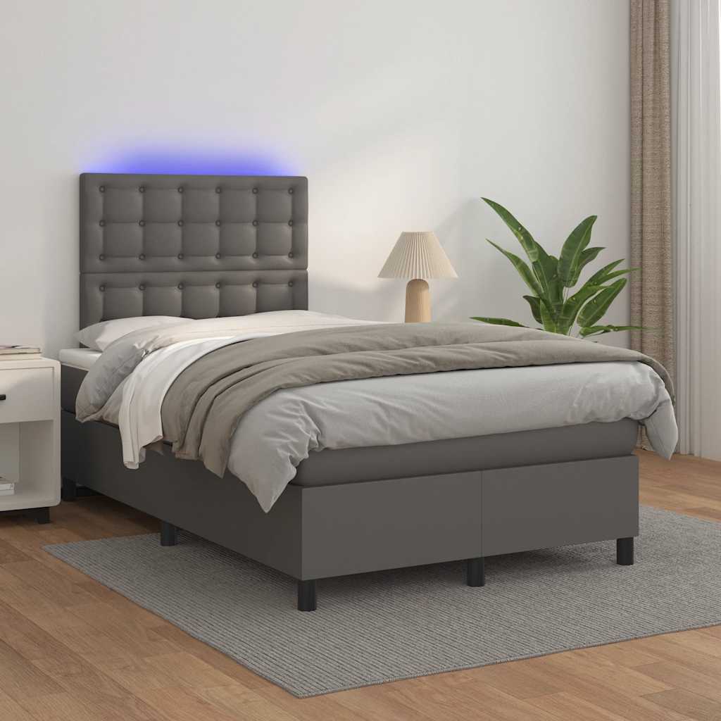 Giroletto Molle con Materasso e LED Grigio 120x190cm Similpelle | homemem39