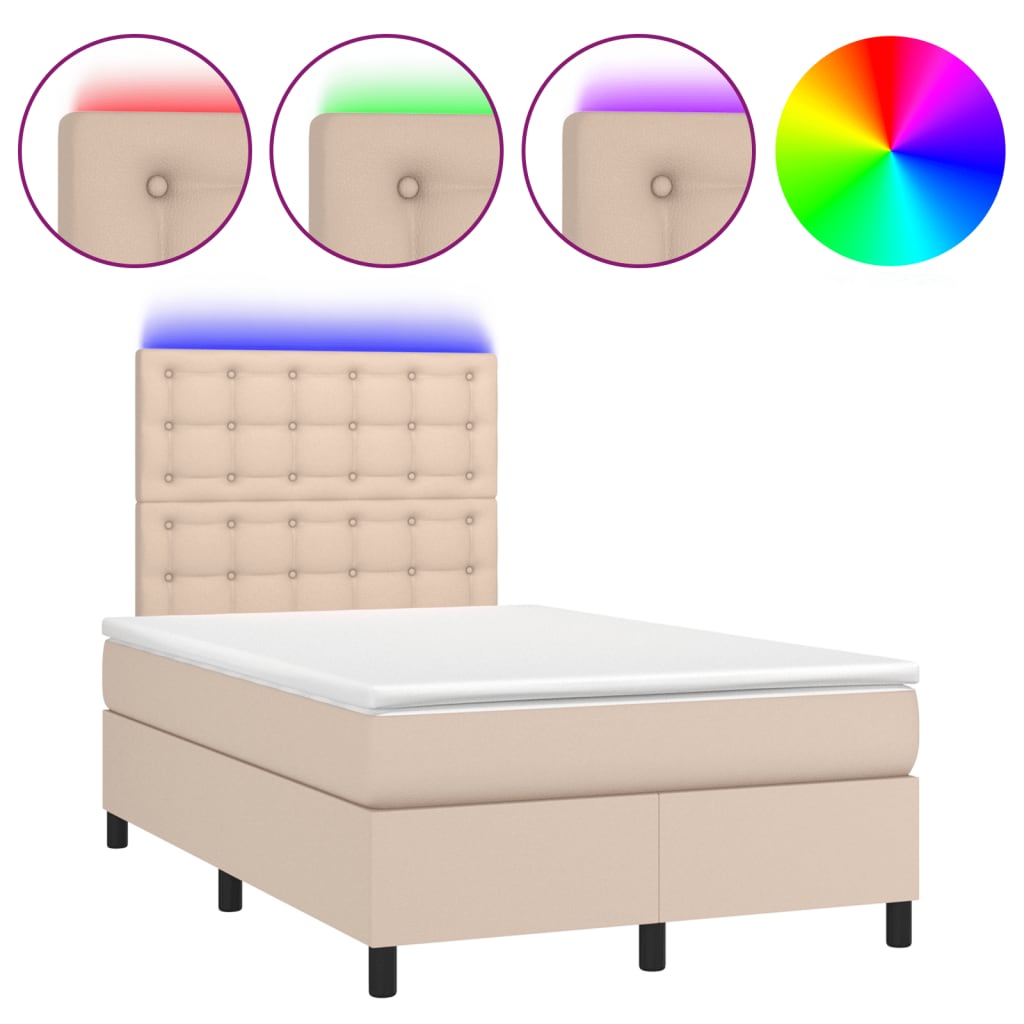 Giroletto Molle Materasso e LED Cappuccino 120x190cm Similpelle | homemem39