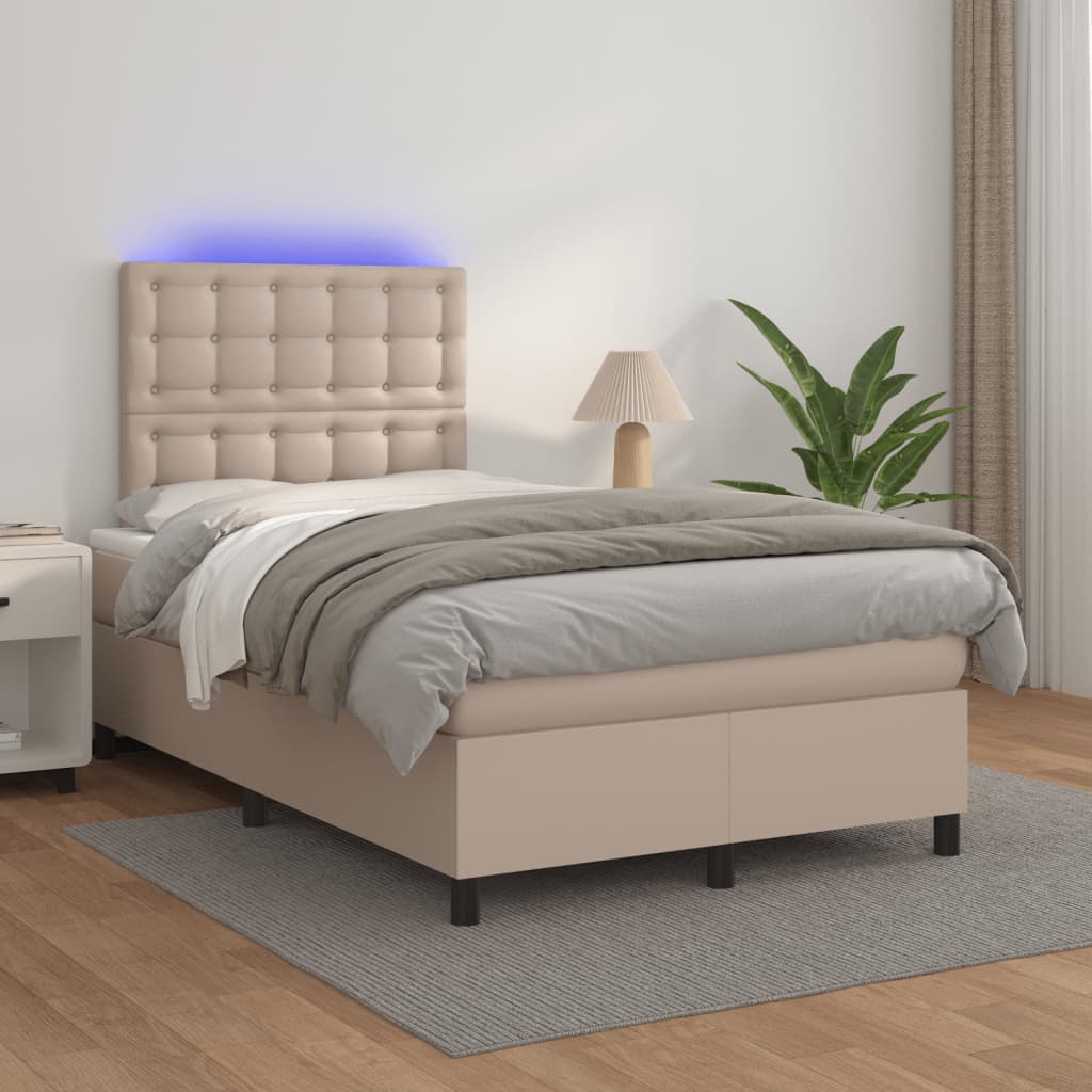 Giroletto Molle Materasso e LED Cappuccino 120x190cm Similpelle | homemem39
