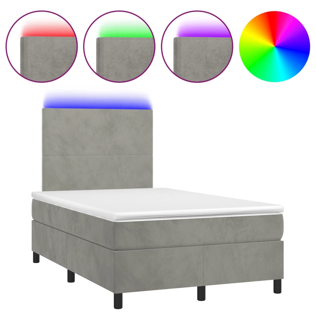 Letto a Molle Materasso e LED Grigio Chiaro 120x190 cm Velluto | homemem39