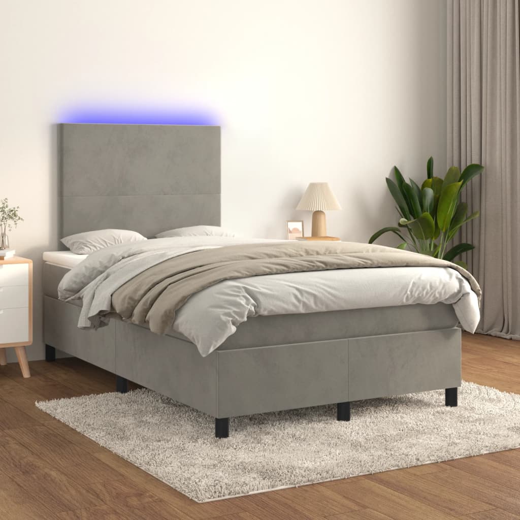 Letto a Molle Materasso e LED Grigio Chiaro 120x190 cm Velluto | homemem39