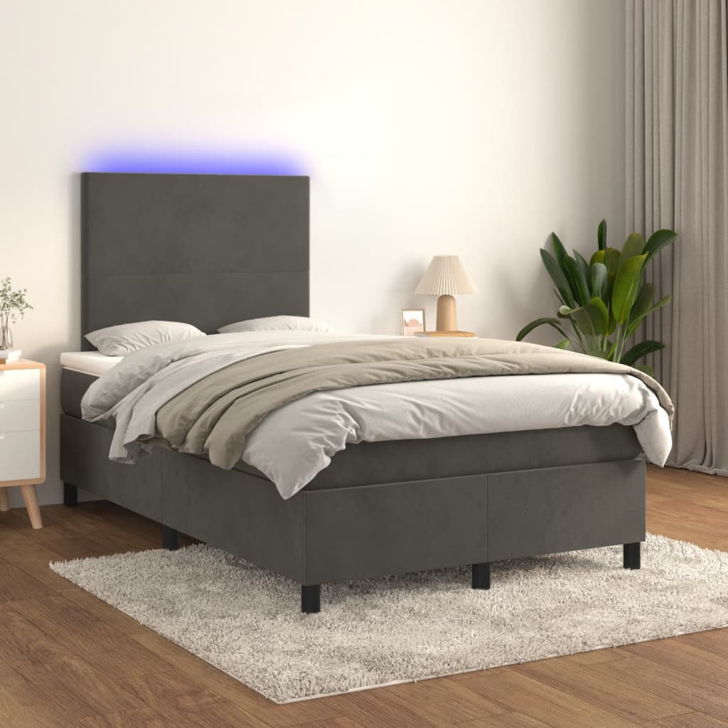 Letto a Molle Materasso e LED Grigio Scuro 120x190cm in Velluto | homemem39