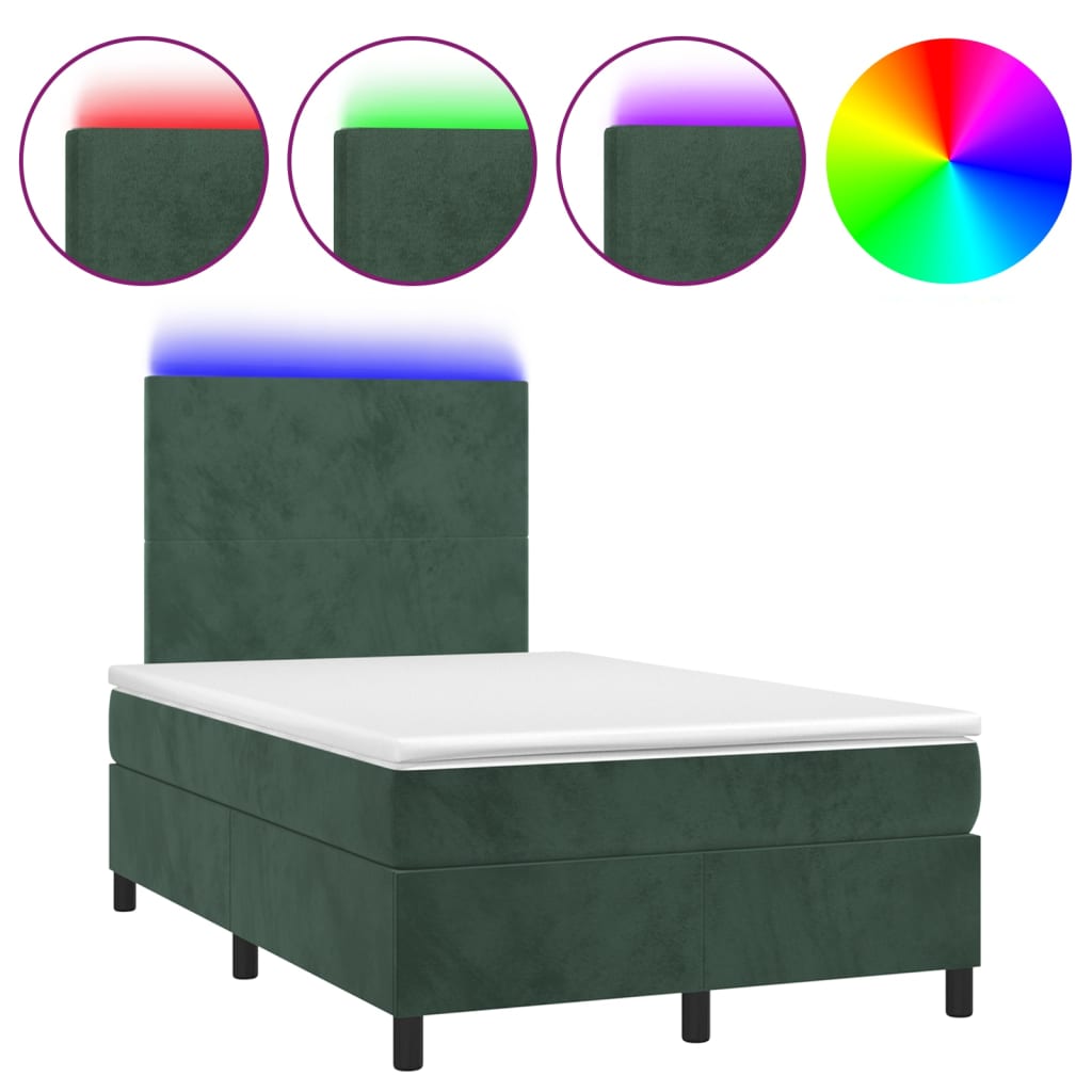 Letto a Molle con Materasso e LED Verde Scuro 120x190cm Velluto