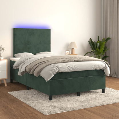 Letto a Molle con Materasso e LED Verde Scuro 120x190cm Velluto