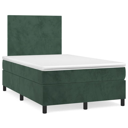 Letto a Molle con Materasso e LED Verde Scuro 120x190cm Velluto