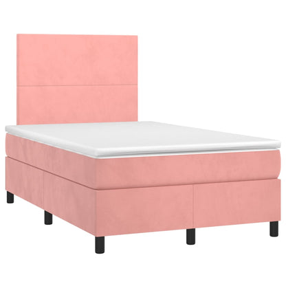 Letto a Molle con Materasso e LED Rosa 120x190 cm in Velluto