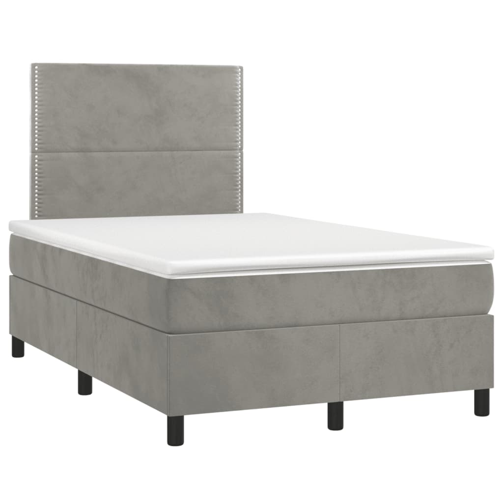 Letto a Molle Materasso e LED Grigio Chiaro 120x190 cm Velluto | homemem39