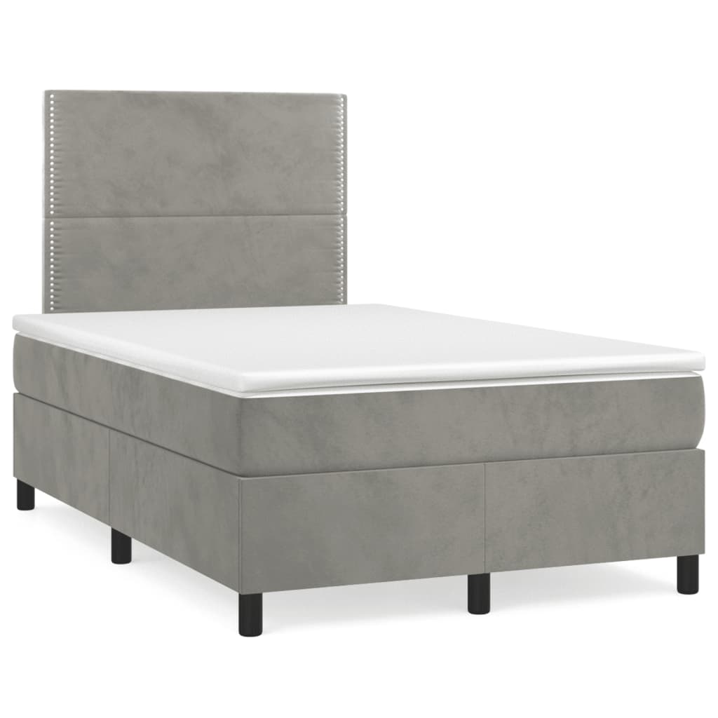 Letto a Molle Materasso e LED Grigio Chiaro 120x190 cm Velluto | homemem39