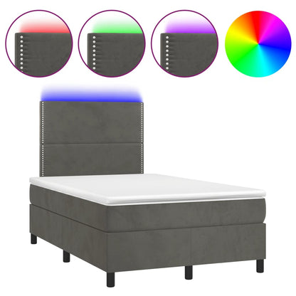 Letto a Molle Materasso e LED Grigio Scuro 120x190cm in Velluto | homemem39