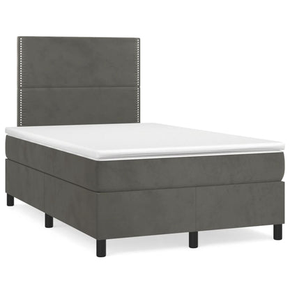 Letto a Molle Materasso e LED Grigio Scuro 120x190cm in Velluto | homemem39