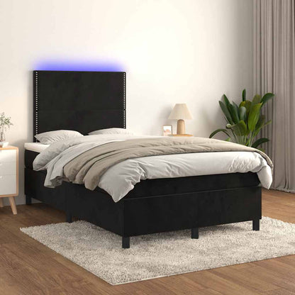 Letto a Molle con Materasso e LED Nero 120x190 cm in Velluto | homemem39