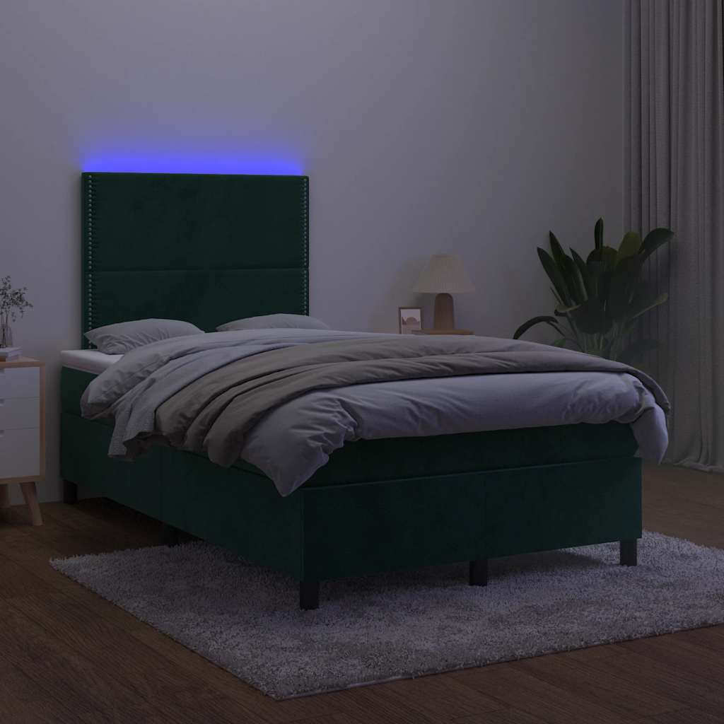 Letto a Molle con Materasso e LED Verde Scuro 120x190cm Velluto