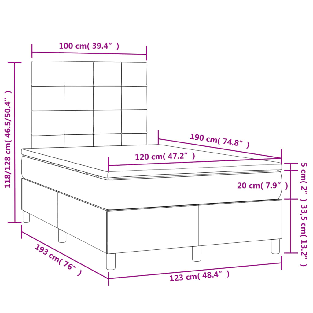 Letto a Molle Materasso e LED Grigio Chiaro 120x190 cm Velluto | homemem39