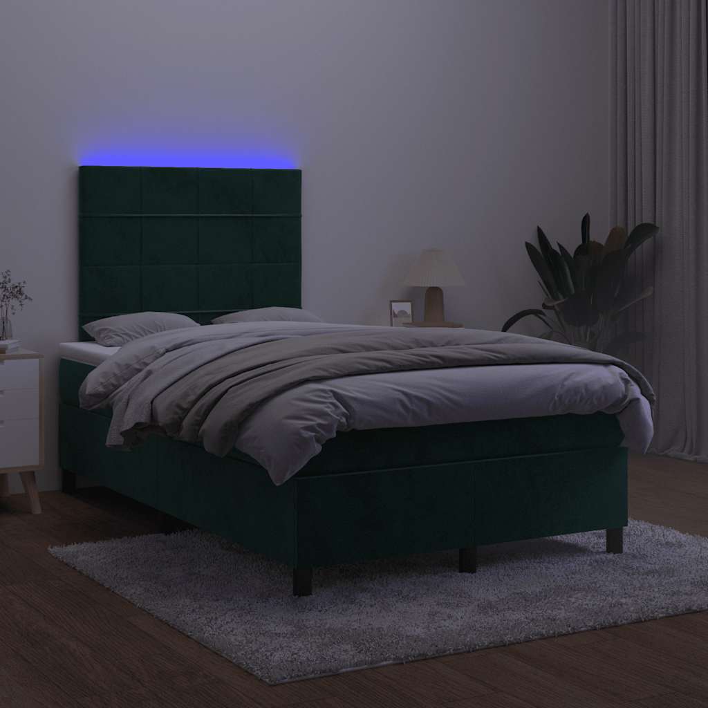 Letto a Molle con Materasso e LED Verde Scuro 120x190cm Velluto